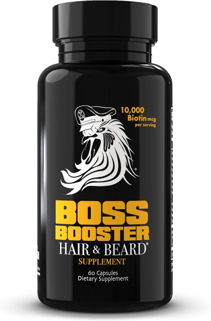 Bossman Booster Booster Doplněk - 60 Kapsle - MSM a 10 000 MCG Biotin Beard Růstové Vitamíny pro muže - 30-denní dodávky
