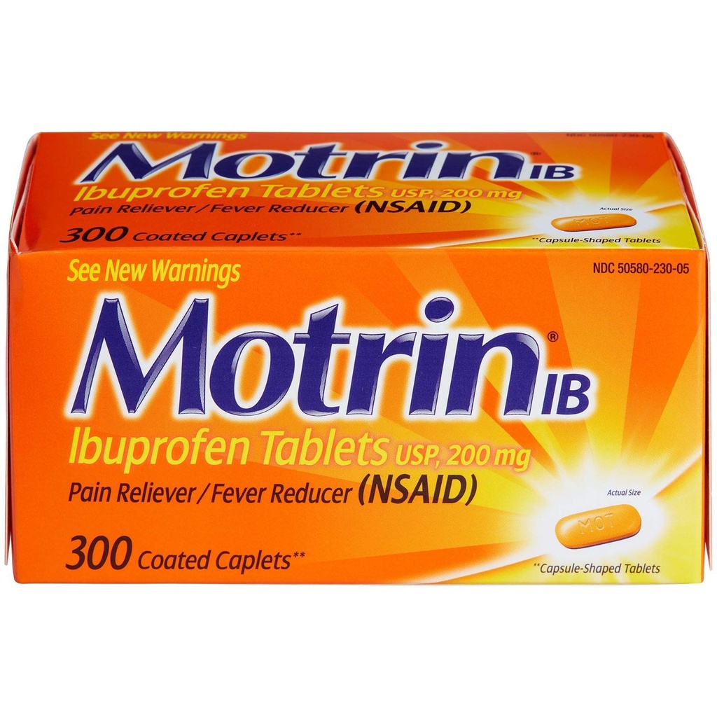 Motrin Ib Ibuprofen Tablets Pain Fever Reliever: 300 Coated Caplet