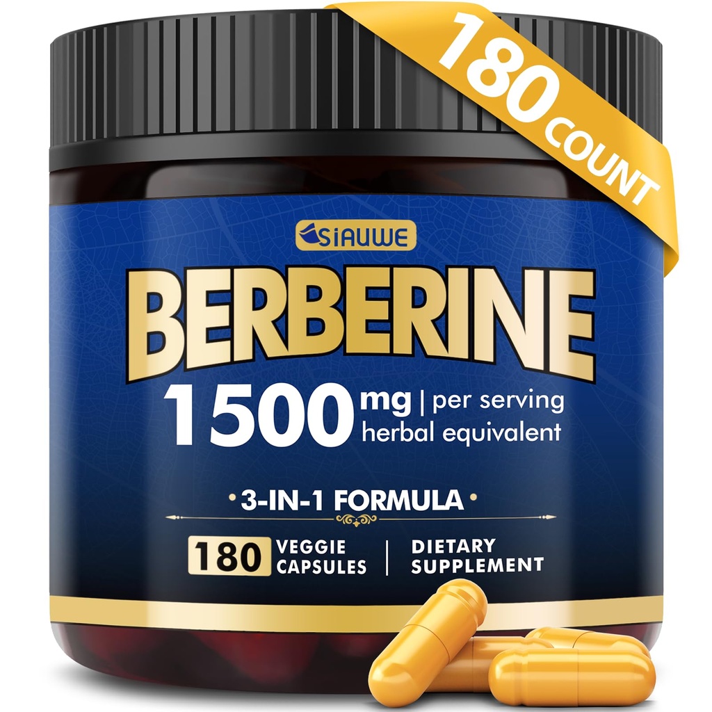 Berberine dodatek, vysoká síla Berberine 1500MG, 180 Caps - Plus Citrus Bergamot, Berberine HCI kořenové doplňky - Metabolické, AMPK podpora zdravé hubnutí - Vegan, Organic, Non- GMO