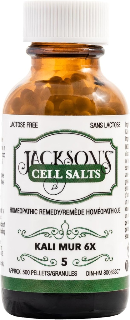 Jacksonův # 5 Cell Salt Kali mur 6X (500 Pellet láhev) - Certified Vegan, Lactose-Free Schuessler Tissue Salt Kali muriaticum 6X