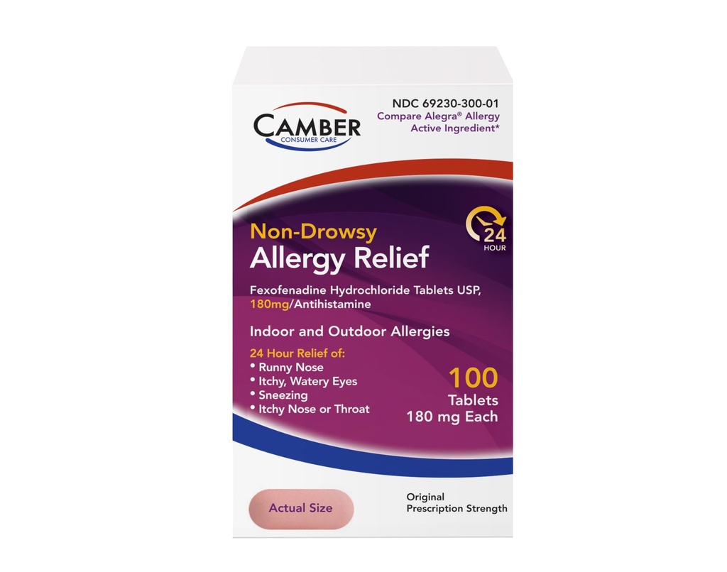 Camber Fexofenadine Antihistamin Non- Drowsy Indoor Outdoor 24hrs Alergie Relief Medicine 100 Tablety