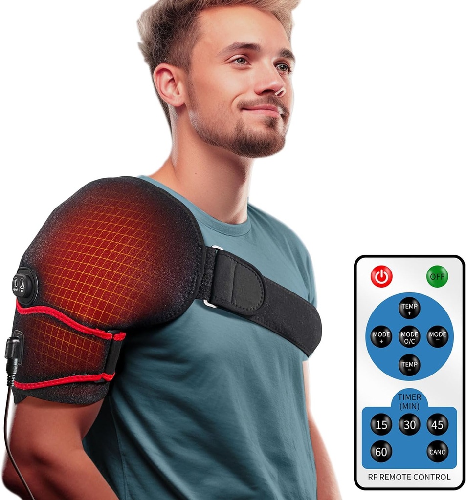 Sticro Rameno Vyhřívání Pad Massager for Pain Relief, Vibrační masáž Vyhřívané Wrap rovnátka pro levé pravé mražené rameno, Rotator Cuff Zranění, Artritida pro ženy - XL / XXL