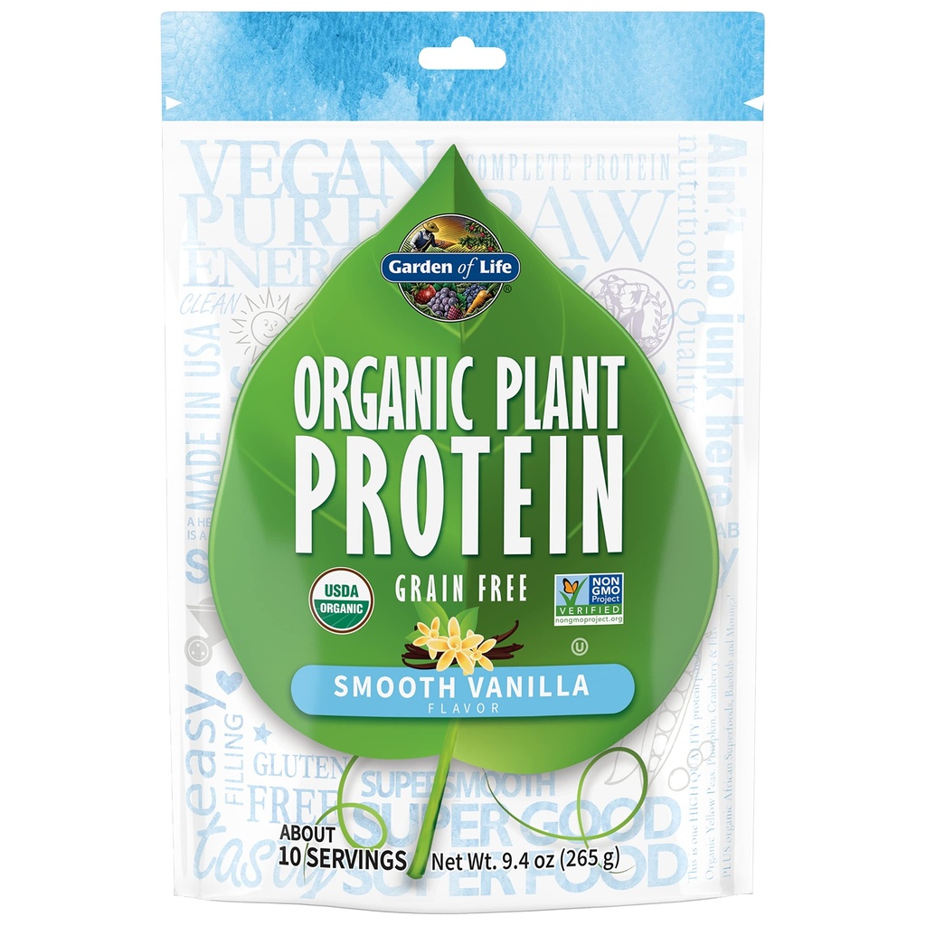 Zahrada životního organického rostlinného proteinu hladký vanilkový prášek, 10 Služeb - Vegan, Grain Free & gluten zdarma rostlin na bázi Shake s 1 bilion CFU Probiotika & Enzymy, 15g protein