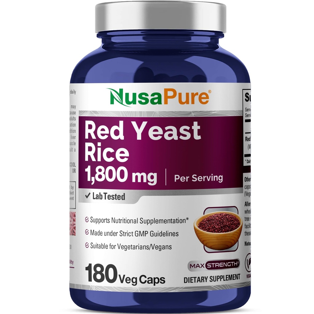 NusaPure Red Yeast Rice 1800mg 180 Veggie Kapsle (Non- GMO, Vegan)