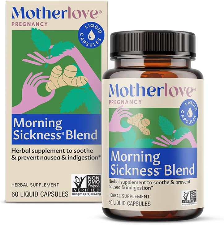 Mateřská láska Ráno Nemoci Blend (60 Tekuté čepice) Bylinný dodatek pro ranní Nemoci Relief - Vegan, Non- GMO, Organic Byliny, Kosher, Soy- Free