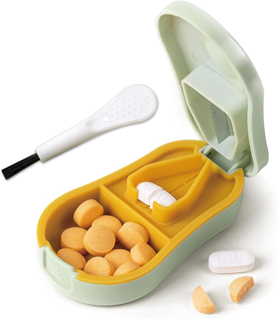 Pill Cutter Splitter pro malé a malé pilulky - Pill Cutter 1 / 4 - Přesné Cuts více pilulky - Easy Open Snap Button. Odnímatelný Neklouzavý V- Shaped Pad. Skladování zad (kyan)