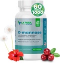 LaPura D-mannose 1000 mg doplněk s Cranberry Juice Powder, Hibiscus Flower & Pampelion Herb Extract, 60 Kapsle - Přírodní Cleansing Support, Zdravá játra, močová měchýř, Funkce
