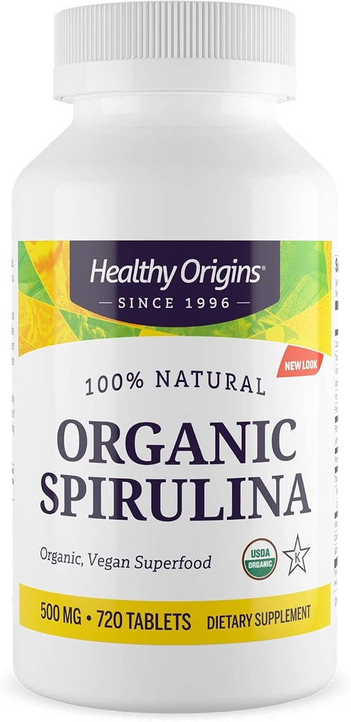 Zdravý původ Organic Spirulina 500 Mg (Organic Certified, Kosher Certified, Natural, Non-GMO, Gluten Free, Vegan Superfood), 720 Tablety