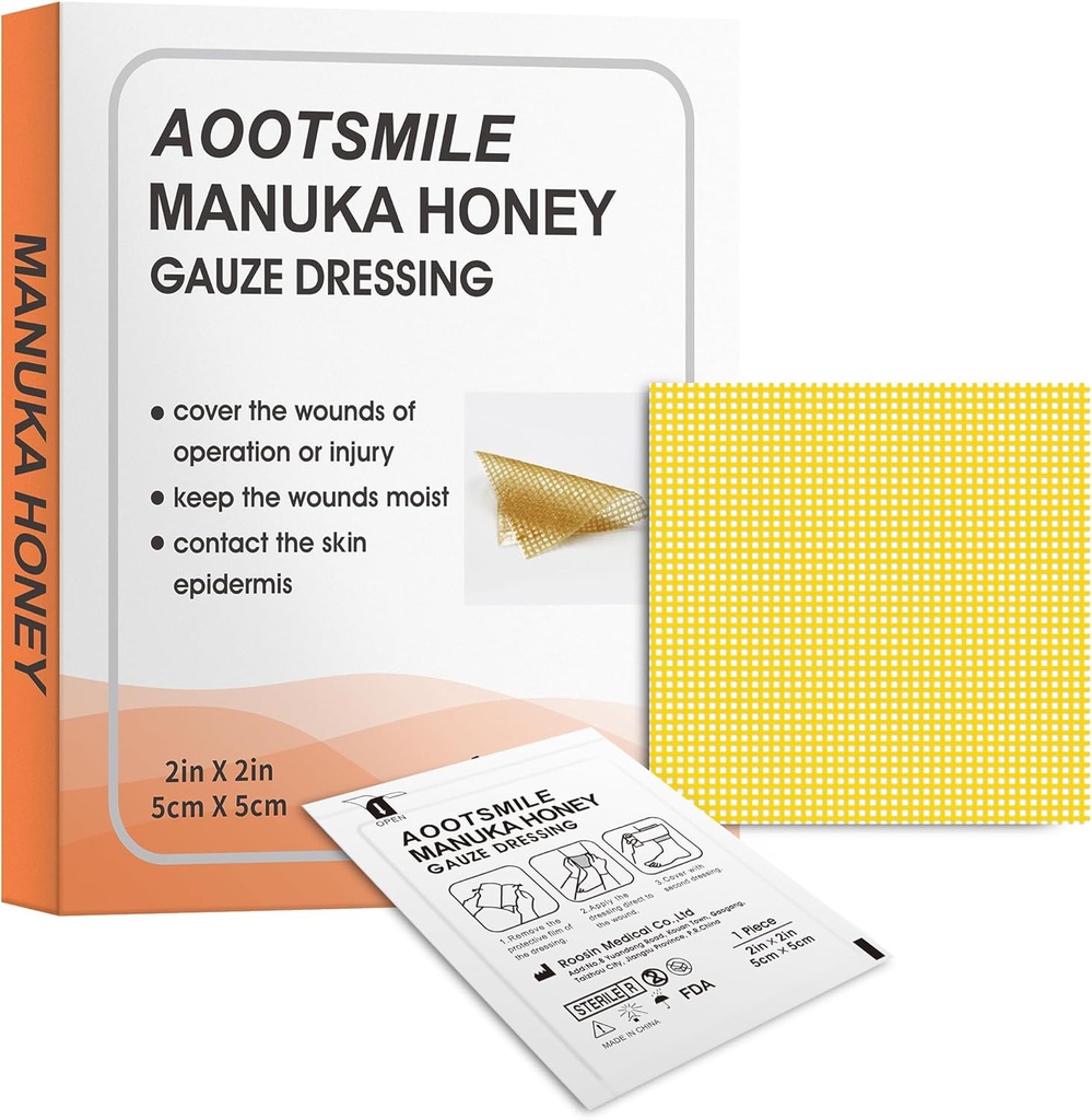 Manuka Honey Wound Care - Honey Wound Dressing 2 "x 2" Honey Medical Bandage Wound Care Patch for Minor Abrasions, Cuts, Lacerations, Scald and Burns for Wound Healing, 10 Pcs