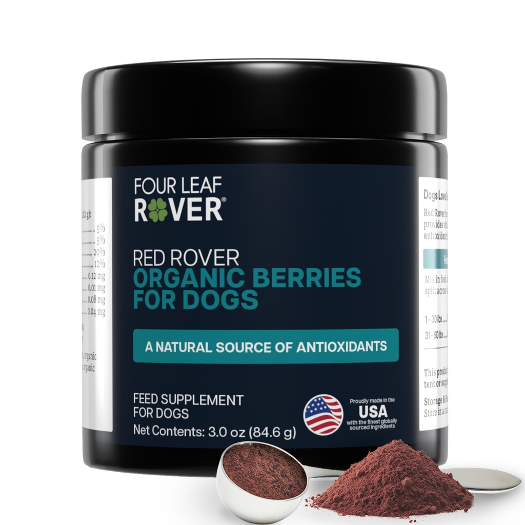 Four Leaf Rover Red Rover - Doplněk pro moč psů - s vitamíny z organických bobulí a Apple - Dobrý zdroj polyfenolů a antioxidantů - 30 Velké psí služby