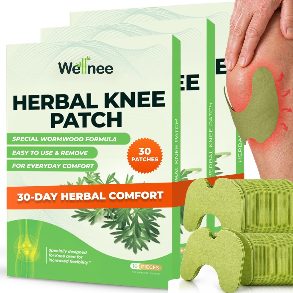 Wellnee Original Bylinné Knee Patch - Wellknee Plaster for Knee Support & Muscle Pain - Maximální síla pro dočasnou úlevu - Připevňovací tepelné náplasti Vyrobené s přírodními bylinkami pro wellness (30 Pads)