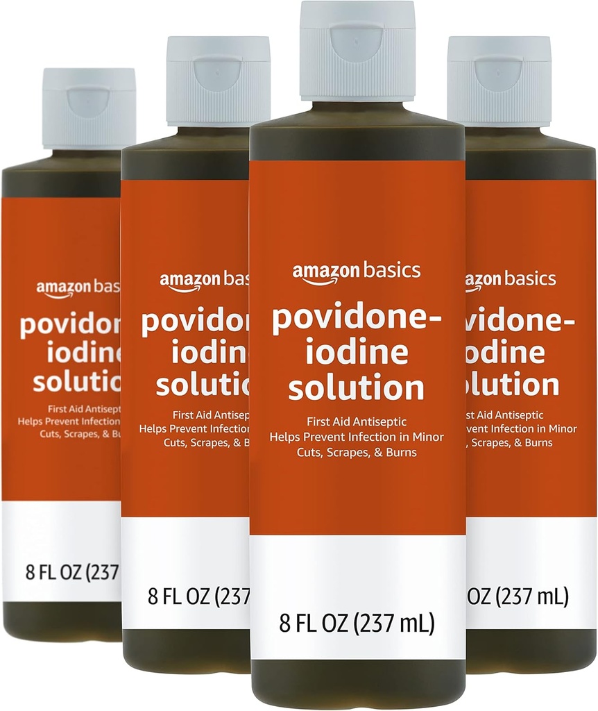 Basics First Aid Antiseptic, 10% Povidon Jod Solution, 8 Fl Oz, balení po 4 ks