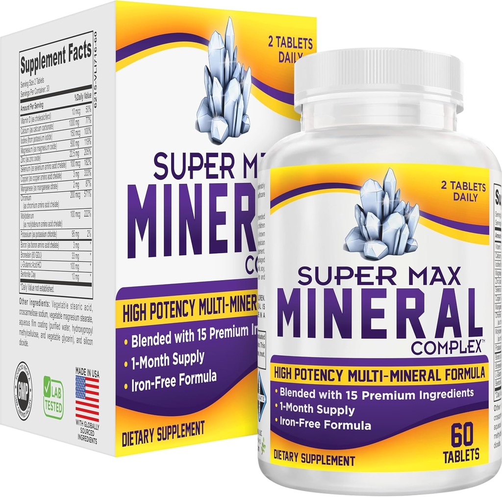 Super-MAX Multiminerální doplněk (Železo zdarma) Multiminerály 124; High-Potency Multi minerální doplňky (All- in-1) Minerály Formule 124; Minerální komplex 124; 1- Měsíční dodávky 124; 60 Tablety