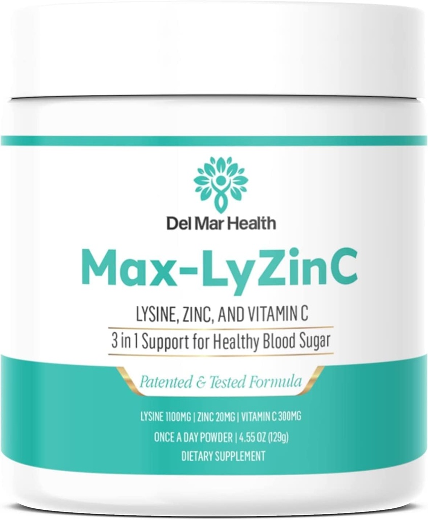 Max- LyZinC PHARMAN124; L- Lysin 1100 mg + zinek 6 mg + vitamin C 100 mg - 3- in-1 dodatek pro udržení cukru v krvi již ve zdravém rozmezí - One- Scoop- per Day Powder
