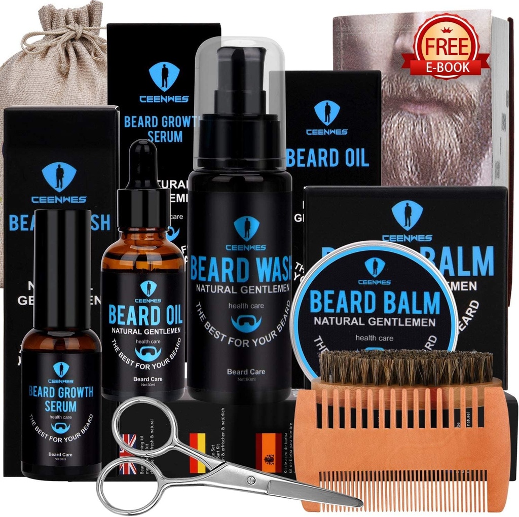 Beard Grooming Kit, Beard Kit s Beard Oil, Beard Growth Serum, Beard Wash, Beard Balm, Beard Brush, Beard Comb, Beard & Mustache nůžky Beard Growth Kit Unikátní dárky pro muže