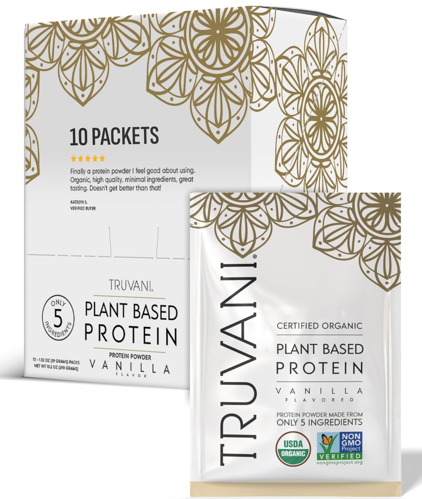 Truvani Vegan Pea Protein Powder 124; Vanilla PHAR124; 20g Organic Plant Based Protein 124; Single Serving Travel Packets PHAR124; 10 Servings PHAR124; Keto PHAR124; Gluten & Dairy Free PHAR124; Low Carb PHAR124; No Add Sugar