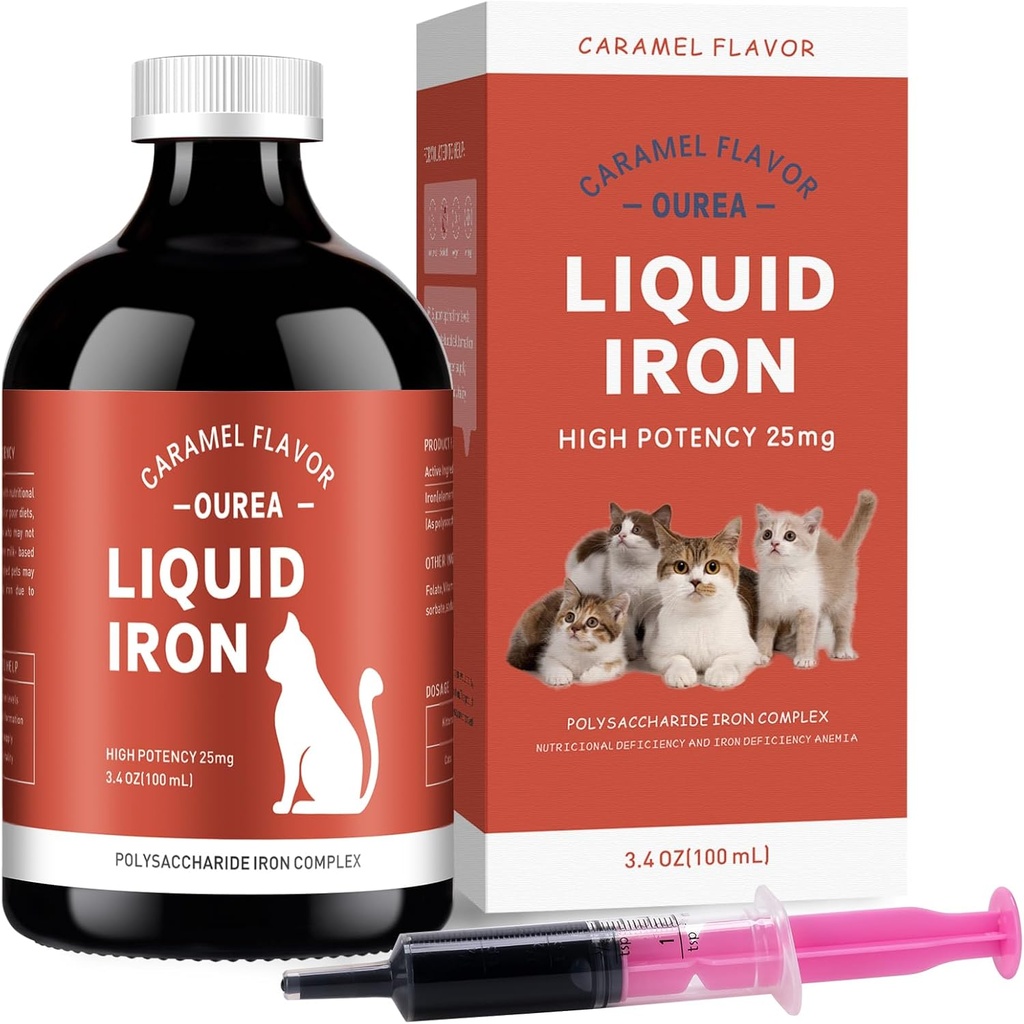 Železné doplňky pro kočky - tekuté železo pro anemii s Cat Vitamíny, Podpora hladiny železa, Podpora červené buňky, Zvýšení energie a vitality v Cat zdraví, 3.4oz (100ml)