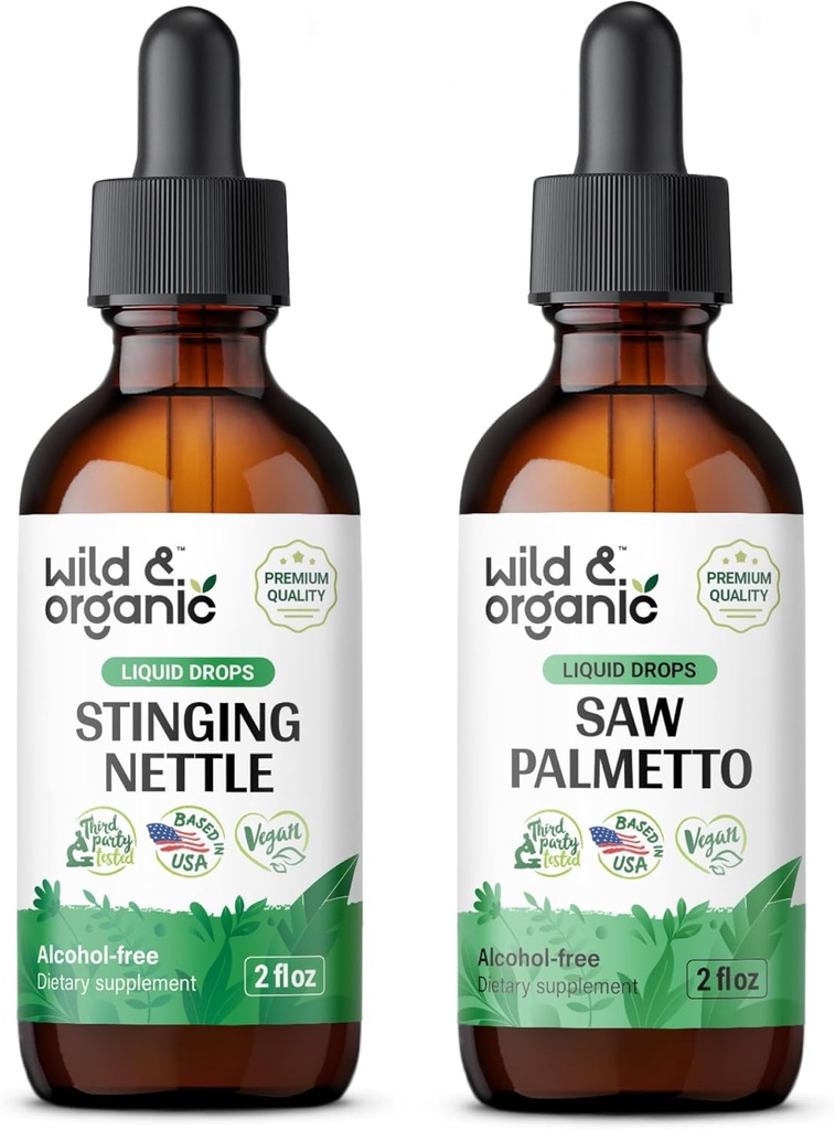 Wild & Organic String Nettle Root Tincture 2 fl oz & Saw Palmetto Tincture 2 fl oz