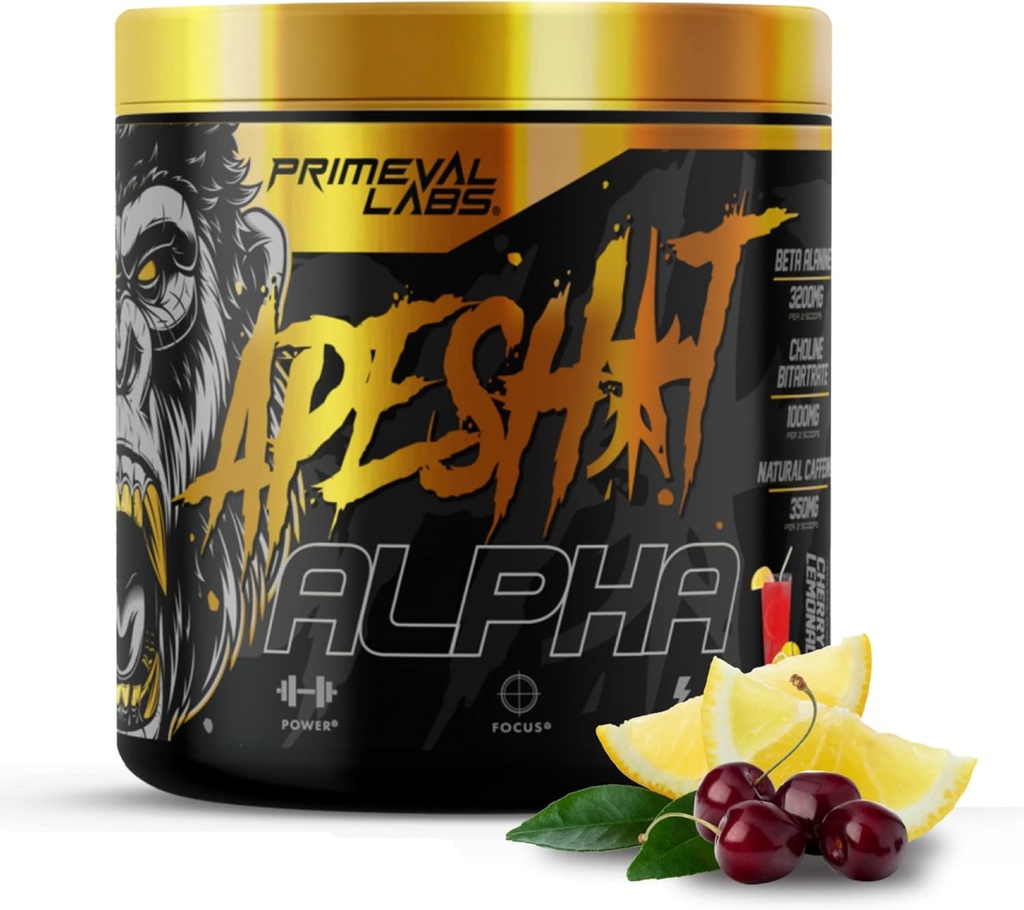 Primeval Labs Ape Alpha Natural Pre Workout pro muže a ženy 124; Zvýšení endurance a zaměření 124; 350mg Caffeine Powder 124; Beta- Alanin PREDUL124; L citrurline PREL124; Nitric Oxide Booster PRES124; Cherry Lemonade, 40 Služeb