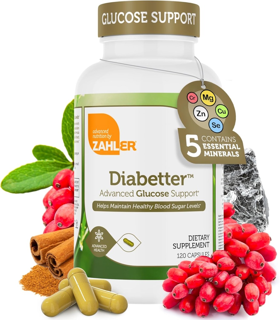 Zahler Diabetter, Advanced Glucosa Supplement s Skořicí, Certified Kosher, 180 Kapsle