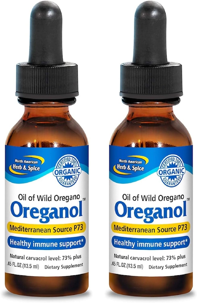 SEVERNÍ AMERICAN HERB & SPICE Oreganol - 0, 45 fl oz, balení po 2 - nezpracovaný, Wild, Organic Oregano Oil - Středozemní zdroj P73 - Non- GMO - 388 Total Servings
