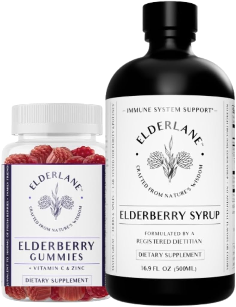 Elderlane Elderberry Syrup a Elderberry Gummies - Dříve RD Naturals - Imunitní podpůrný dodatek pro dospělé a děti - 16.9 Oz Syrup a 60ct Gummies