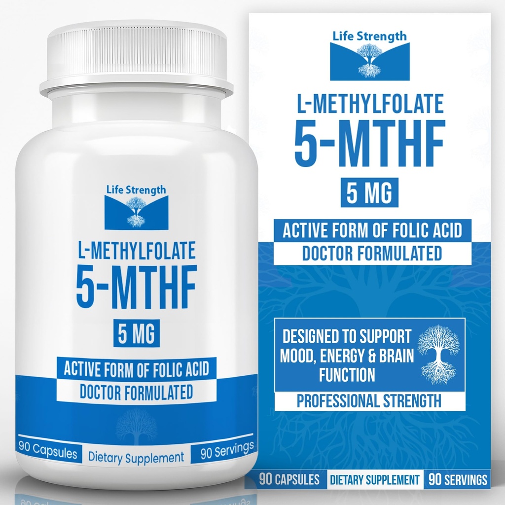 L-methylfolát 5 MG, Optimalizovaný a vysoce bioaktivní methylfolát, 5-MTHF dodatek pro nádech a imunitní podporu, přírodní dietní dodatek pro energii, non-GMO & gluten- free, 90 Kapsle