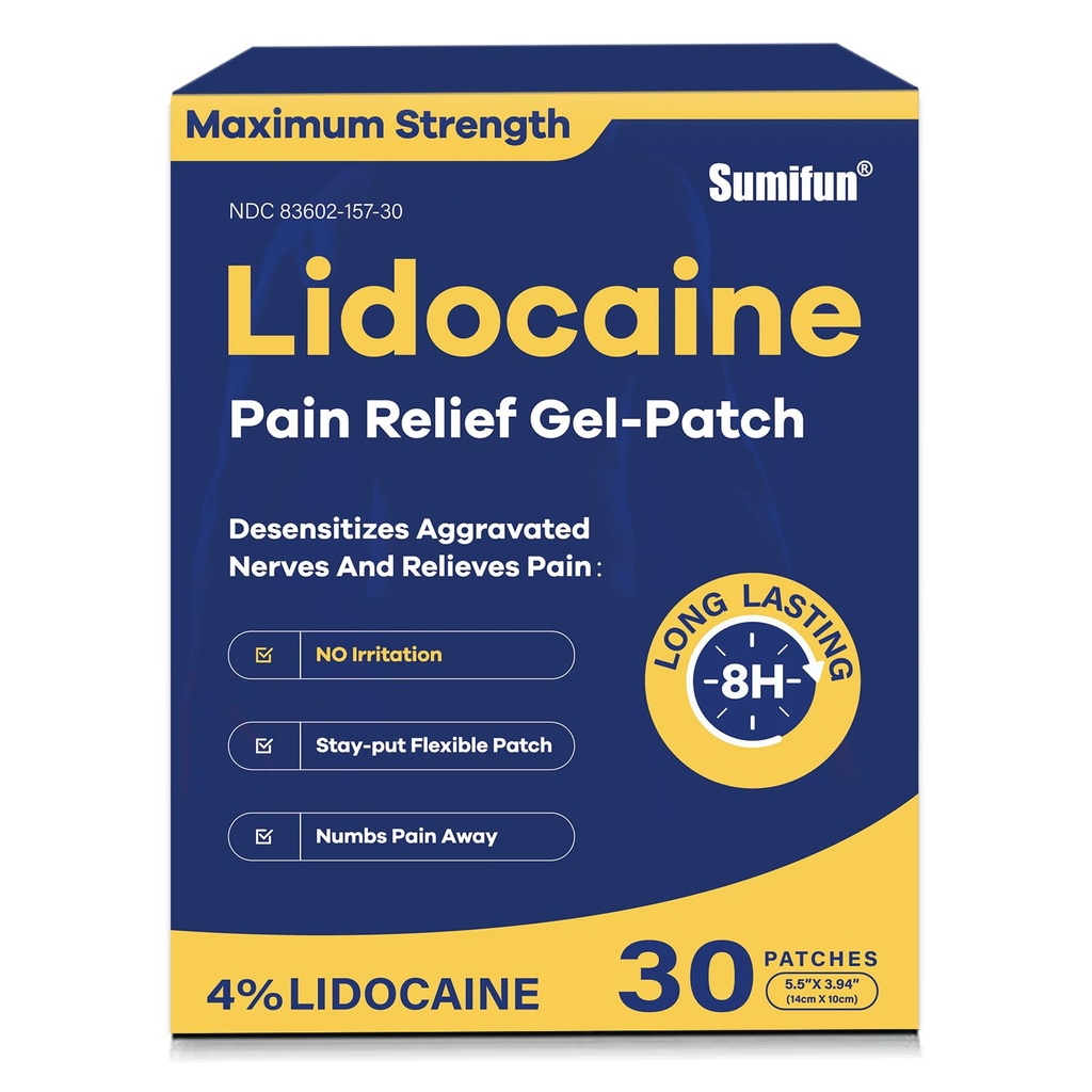 Sumifun 4% Lidokain Relief Pain Patches 30 Počet Maximální síla Numbing Gel Patch pro zadní Knee Neck Joint Ache Muscle Soelth Topical Analogic FSA nebo HSA způsobilé
