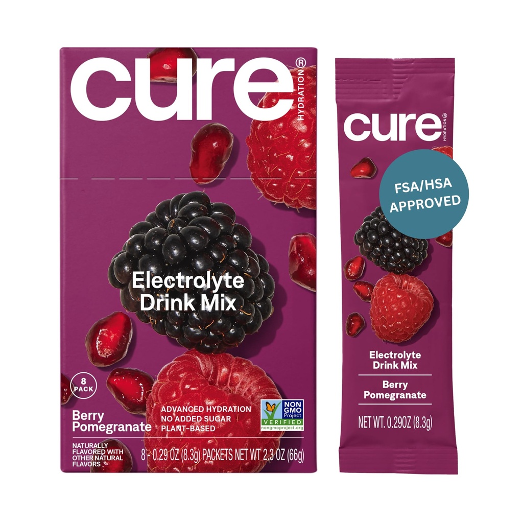 Hydratační roztok 124; Plant- Based Electrolyte Drink Mix 124; No Add Sugar CLANEX 124; Dehydratační Relief Powder Made with Coconut Water CLANEX 124; Non- GMO CLANEX 124; Vegan CLANEX 124; Box of 8 Packets - Berry Pomegranate