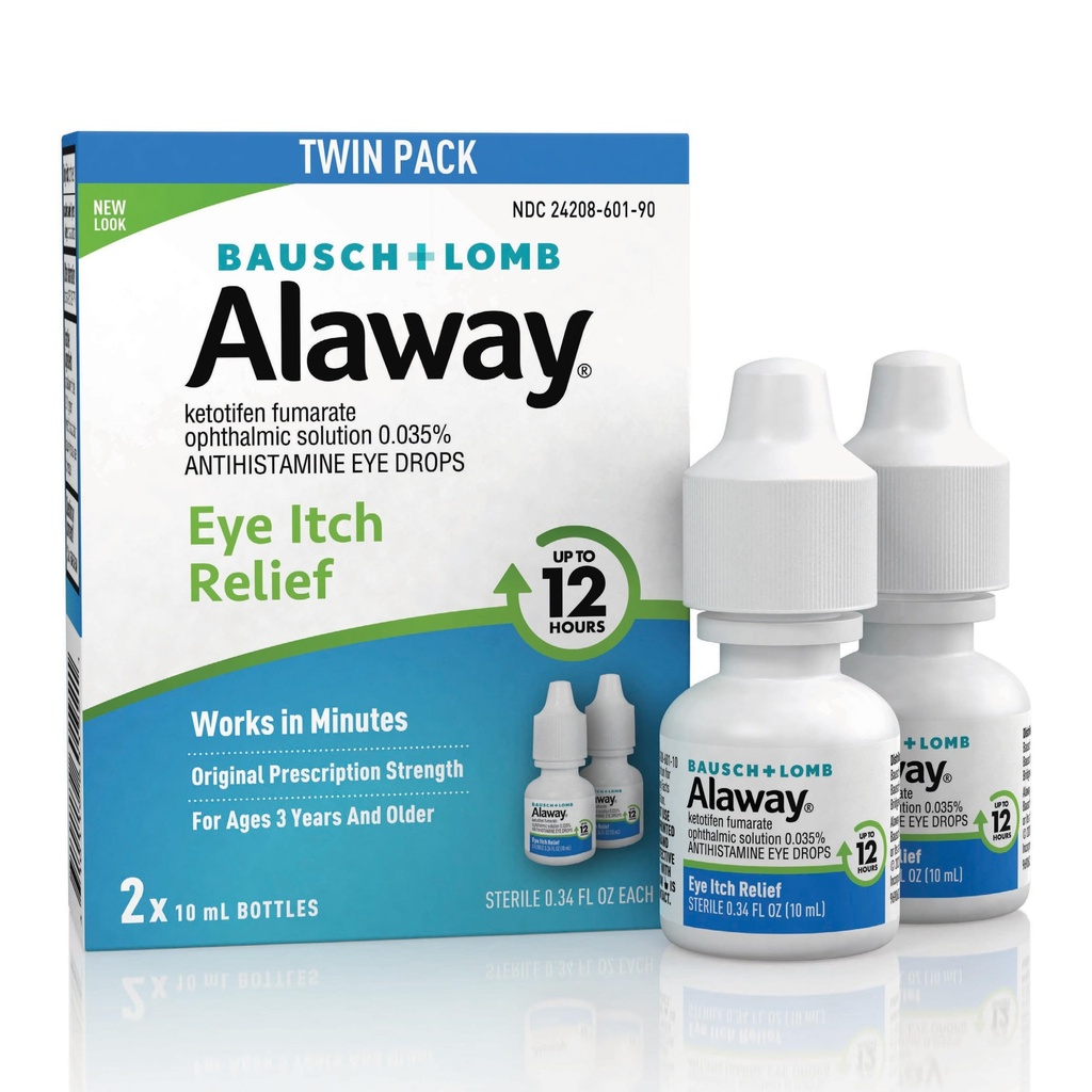 Alaway Antihistaminové oční kapky pro Itchy Eyes, Fast- acting, Až 12- hodinová oční Itch Relief, Klinicky testované prescription- Strength Formule, 0.34 Fl Oz (Pack of 2)