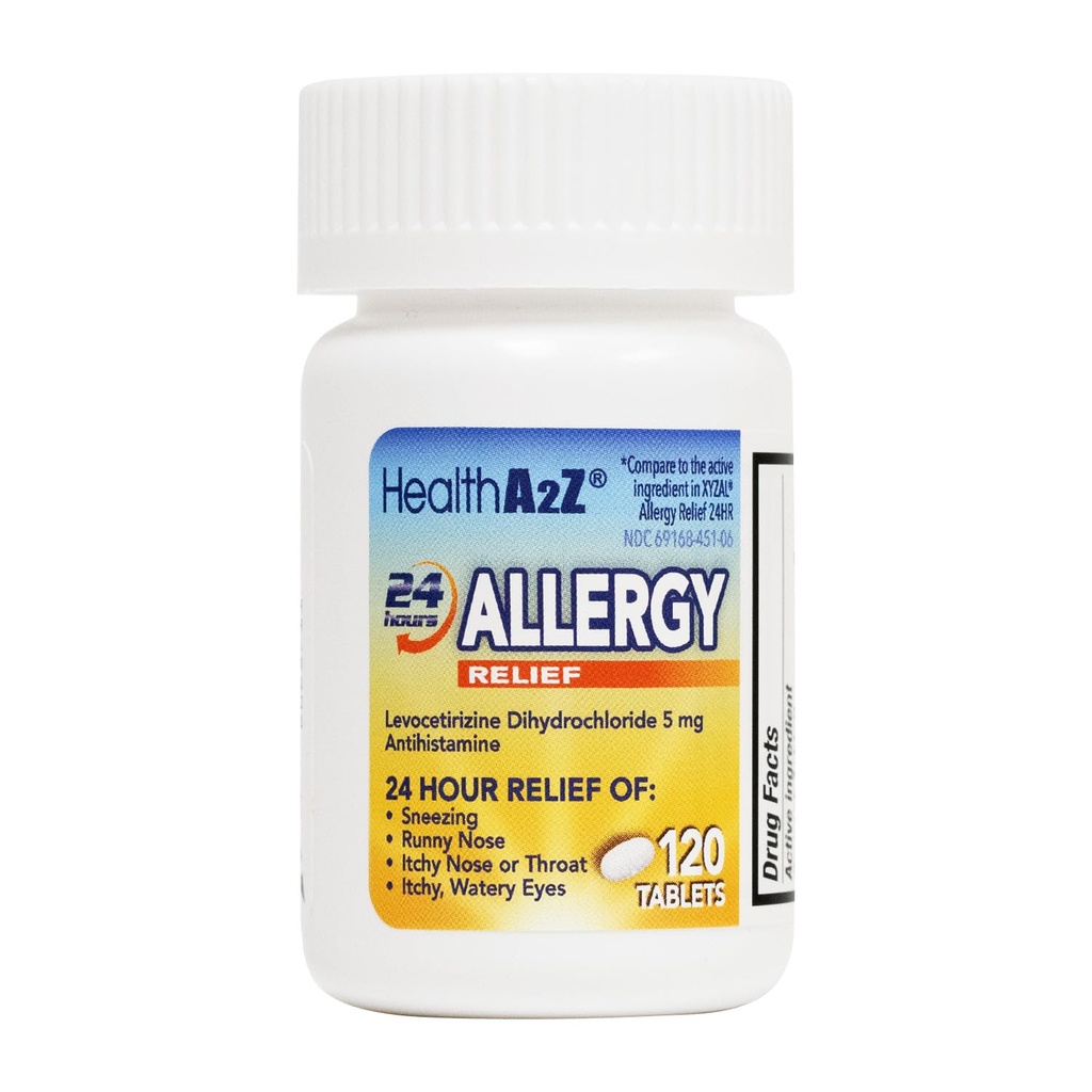 HealthA2Z ® Alergie Relief PHARMA124; Levocetirizin Dihydrochloridum 5mg PHARMAD 124; 24 Hodin GARMAN 124; Antihistamin GARMAN 124; Relief from Sneezing, Runny Nose, Itchy Nose and Eyes (120 Counts)