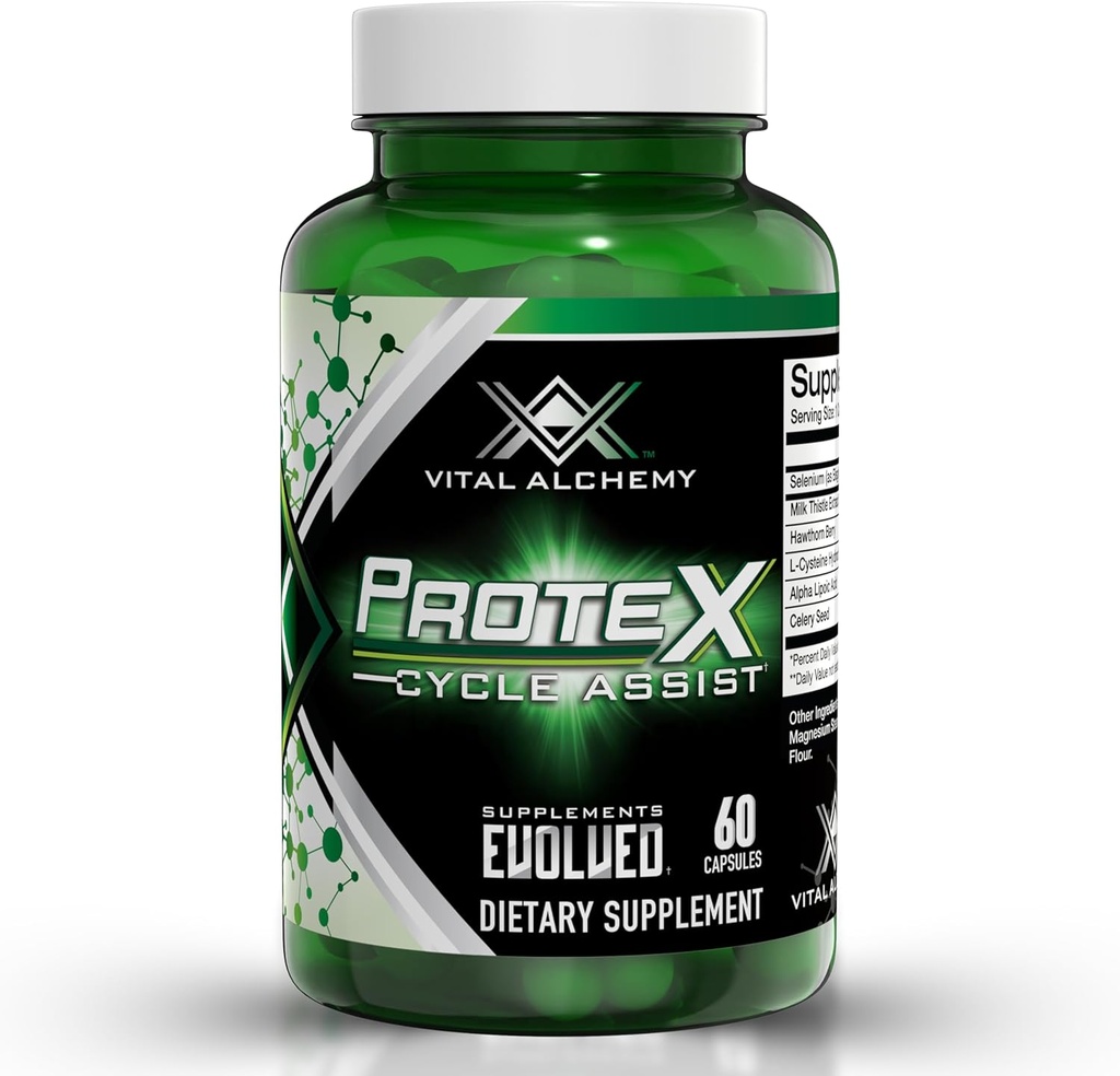 Vital Alchemy ProteX On Cycle Assist - Játra čistící, Detox & Opravy Formule - Játra Supplement with Milk Thistle, Alpha-lipoic Acid, L- Cysteine hcl, a další pro muže 60 Servings -USA Made