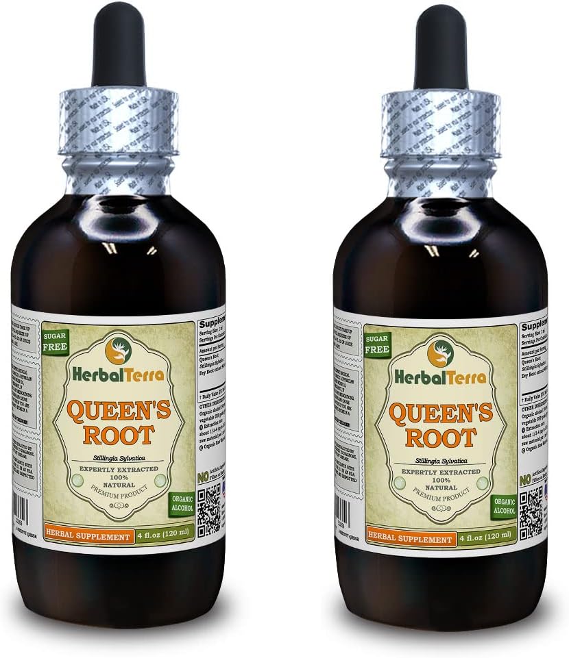 Queen 's Root (Stillingia Sylvatica) Tincture, Sured Roots Liquid Extract (Značka: HerbalTerra, Proudly Made in USA) 2x4 fl.oz (2x120 ml)