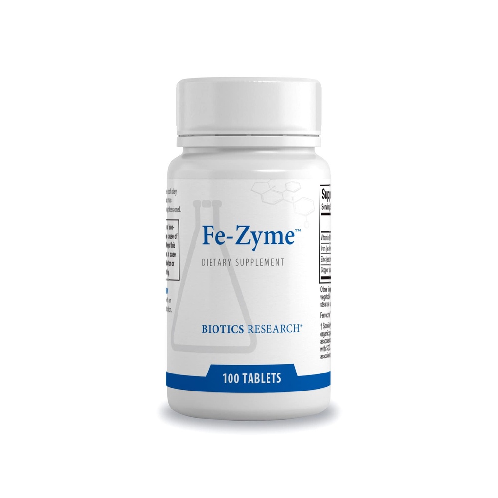Biotika Výzkum Fe-Zyme 25 miligram železa, přidaný zinek a měď, podporuje normální výrobu červených krvinek, Zdravé energetické hladiny 100 tablet