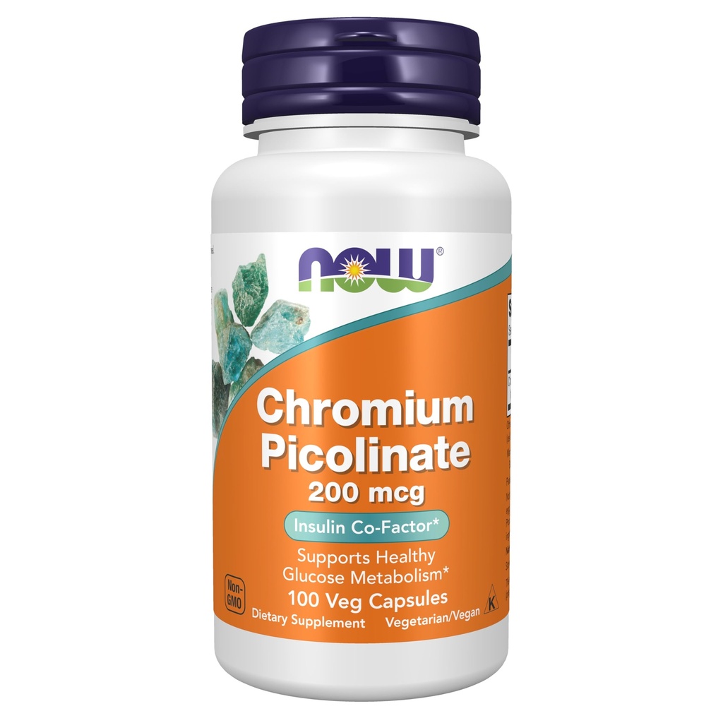 Nyní doplňky, Pikolinát chromu 200 mcg, Inzulinový kofaktor *, 100 Veg Kapsle