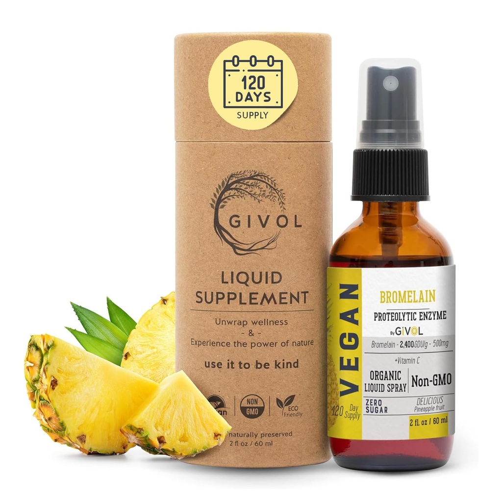 Organic Raw Bromelain Mist- Liquid Ananasu Extract - Enhanced Potency 500mg, for Kids & Dospělí - for Digestive Health, Enflamating Response, and Healing - Non- GMO - 60ml 120 Day Supply