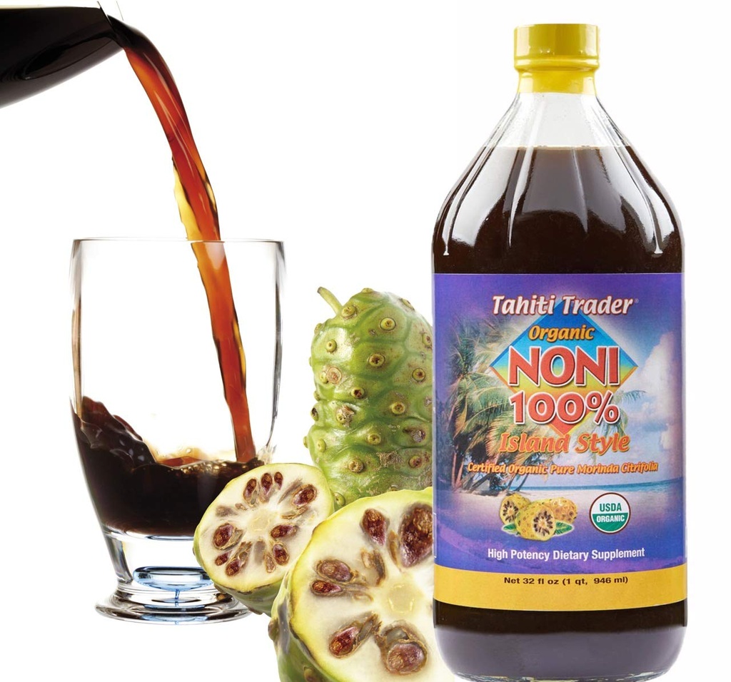 Tahiti Trader Island Style High Potency Noni Juice - Čistá Noni ovocná šťáva fermentovaná na ocet - Organic Antioxidant Superfood Supporting Energy & Body Health - (32oz, 1 balení)