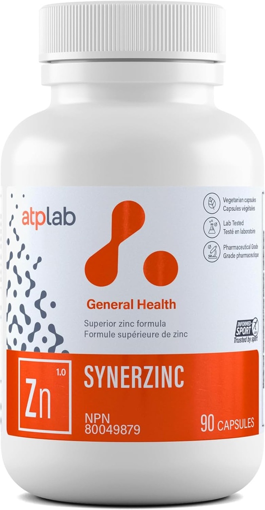 ATP LAB Synerzinek 90 čepice - Vegan Zinek Dodatek pro muže a ženy - Zinkové minerální doplňky - Zdravá pleť - Zinek Vitamíny pro dospělé