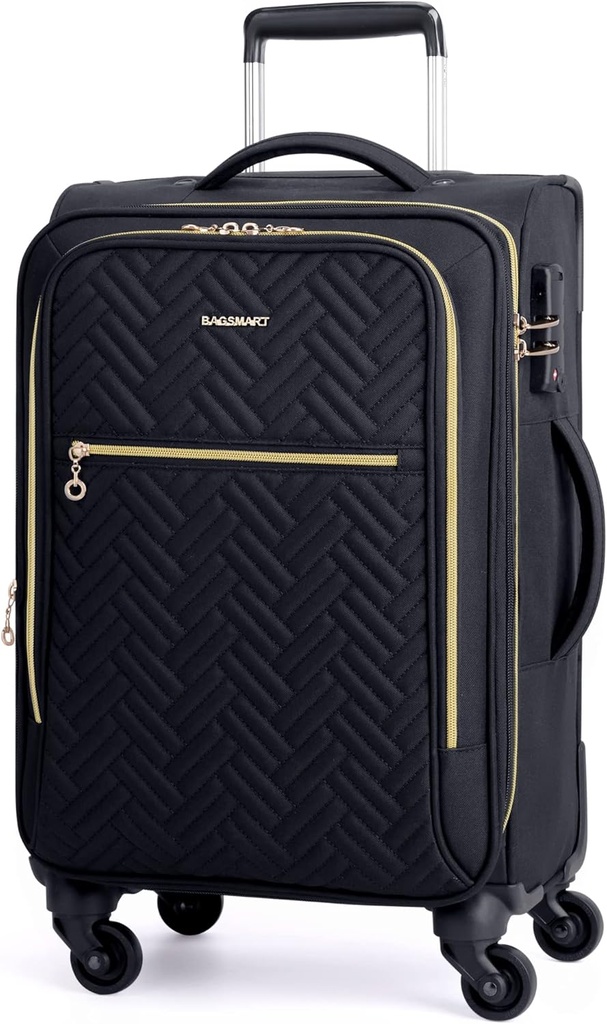 BAGSMART Noste na zavazadla 20 Inch, Softside Expandable Suitcase with Spinner Wheels, zavazadla 22x14x9 Airline Schválené Rolling Lightly Suitcases for Women Men, Compact Carry- On (Black)