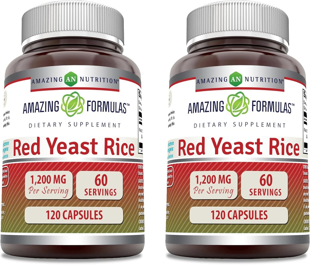 Amazing Appendias Red Yeast Rice 1200mg Per Serving Capsule Supplementary 124; Non-GMO CLANE124; gluten Free CLANE124; Made in USA (120 Count CLANE124; 2 Pack)