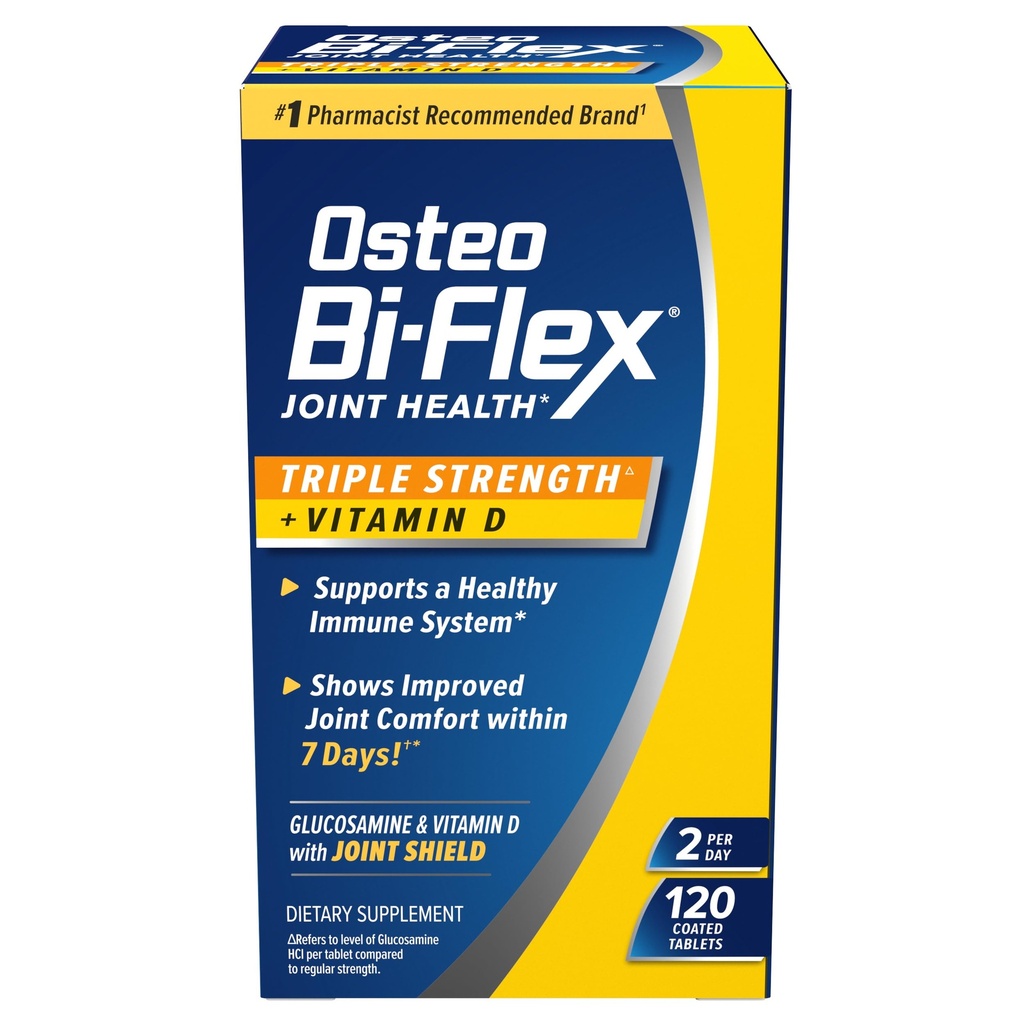 Osteo Bi-Flex Triple Strength with Vitamin D Glucosamine Chondroitin Joint Health Appendix, Coated Tablet, Red, 120 Count
