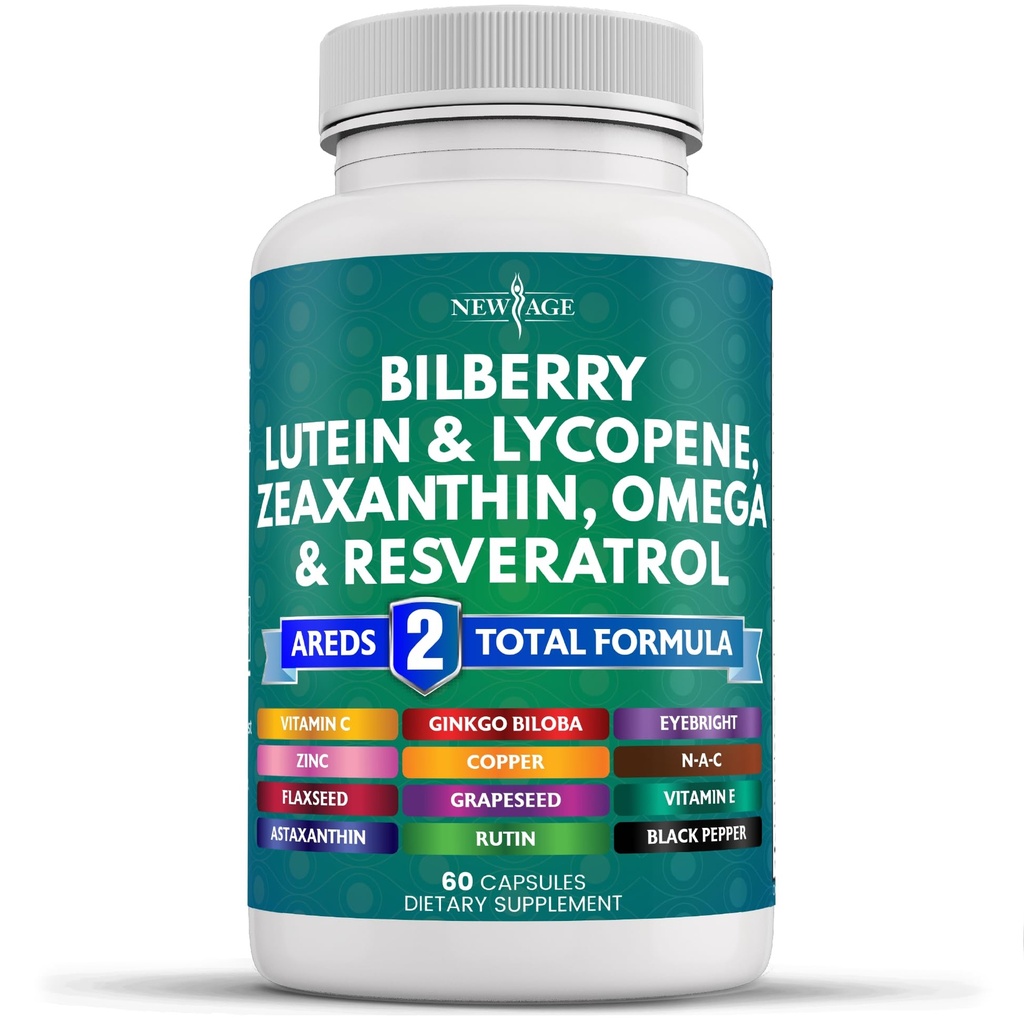 Nový věk Oční vitamíny s Bilberry Lutein & Zeaxanthin Lycopene Resveratrol Grape Seed Astaxanthin - Oční vitamín - 60 Počet