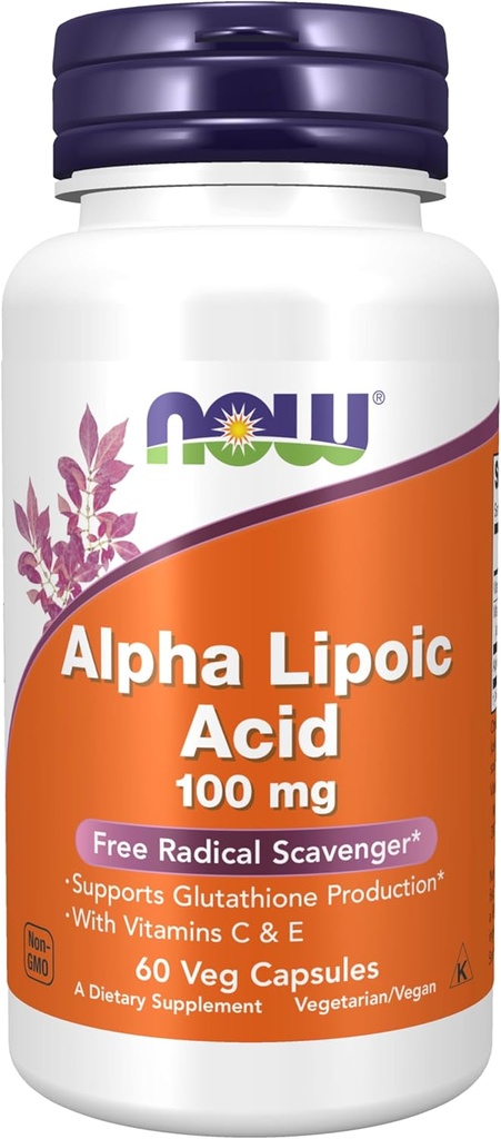 Nyní Potraviny doplňky, alfa kyselina lipoová 100 mg s vitaminy C & E, zdarma Radikální Scavenger *, 60 Veg Kapsle