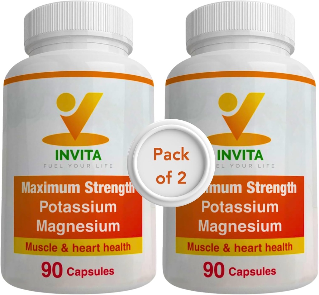 Invita Draslík Magnesium Dodatek (180 Kapsle) Vysoká absorpce Draslík Magnesium Komplex s aspartát & Chlorid - Podporuje kardiovaskulární, svalové a nervové zdraví - Non GMO & Gluten zdarma