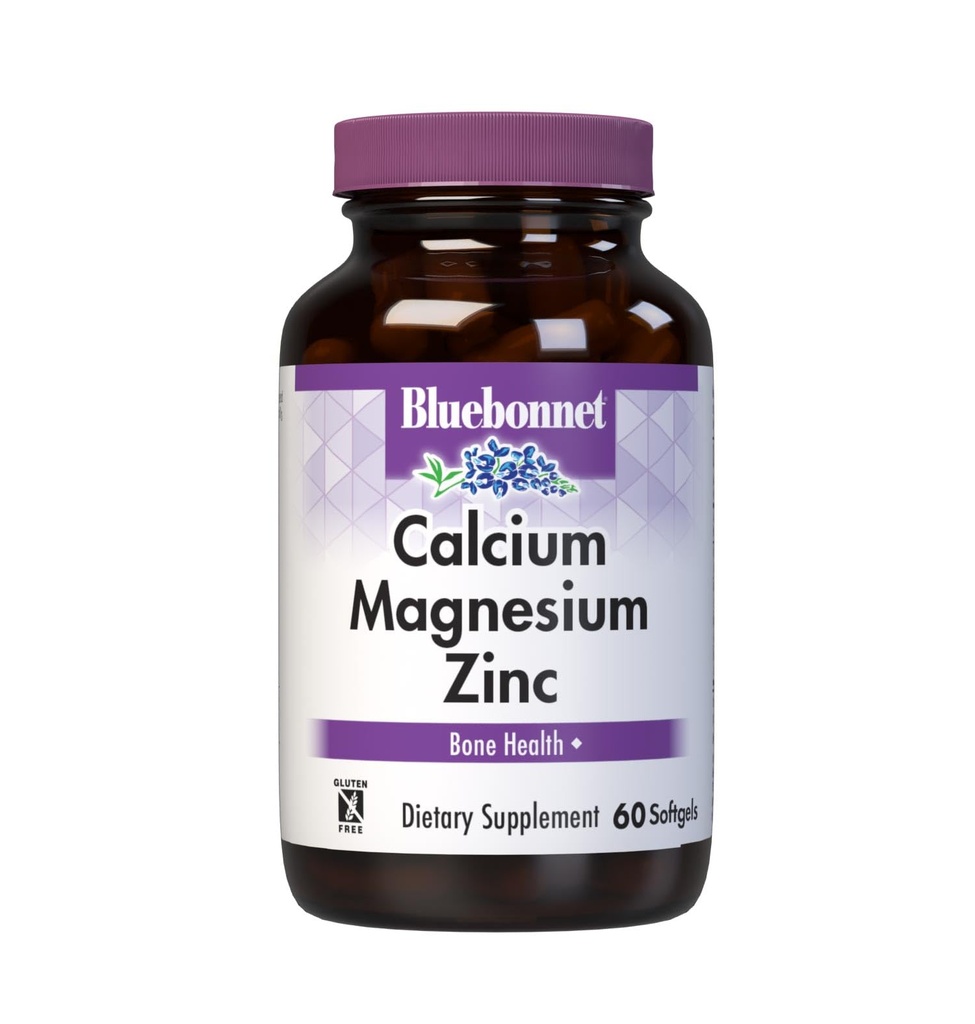 Bluebonnet Nutrition Calcium Magnesium Zinek Plus Vitamin D3, 1000 mg vápníku, 500 mg hořčíku a 15 mg zinku, 400 IU vitaminu D3, For Strong Health Bones *, Gluten- Free, Dairy- Fee, 60 softgel