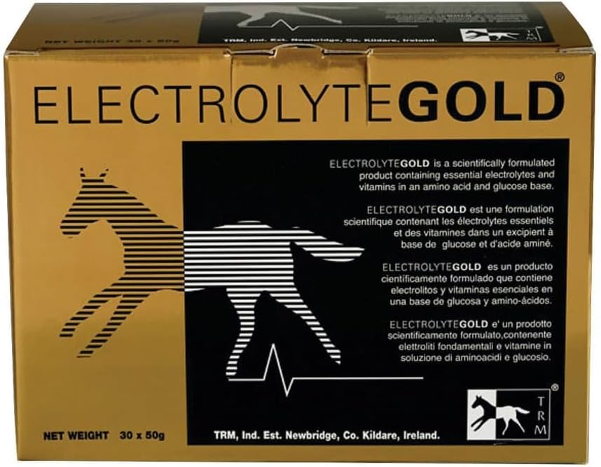 TRM Electrolyte Gold Performance Horse Feed Supplement for Electrolyte Replenishment PHAR124; Combats Fatigue PHAR124; Contains Vitamins C & E - 30 Qty x 1.76 oz (30 Qty x 50g) - 30 Qty x 1.76 oz