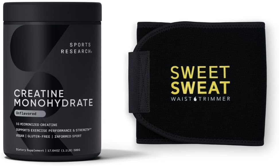 Sportovní výzkum Creatine Monohydrát a Sweet Sweat Waist Trimmer - černá a žlutá (velké)