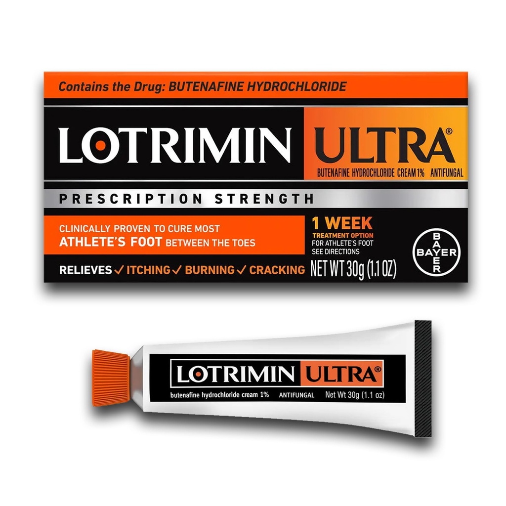 Lotrimin Ultra 1 týden Athletova léčba nohou, síla na předpis Butenafin Hydrochlorid 1%, Léčí nejvíce athleta nohy mezi prsty, krém, 1.1 Oz