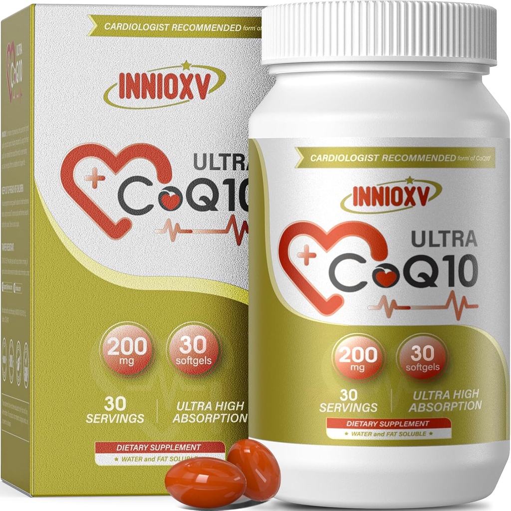CoQ10 200mg Softgels for Heart Health, Výkonný antioxidant Supplement for Cévní zdraví, Energy Production, High Absorption CoQ10 Nutriční doplňky, 30 Softgels