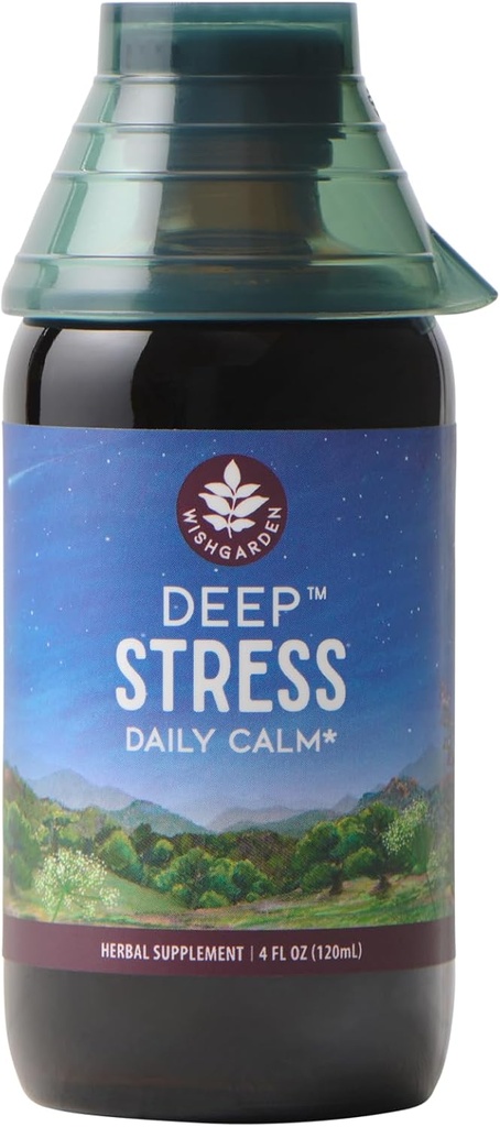 WishGarden Herbs Deep Stress with Ashwagandha - Plant- based Liquid Herbal Adrenal Supplement with Ashwagandha Root and Powerhouse Adaptogens for Stress Relief, Fast- acting Stress Tincture, 4oz